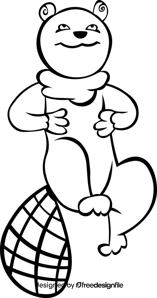 Cute Beaver black and white clipart