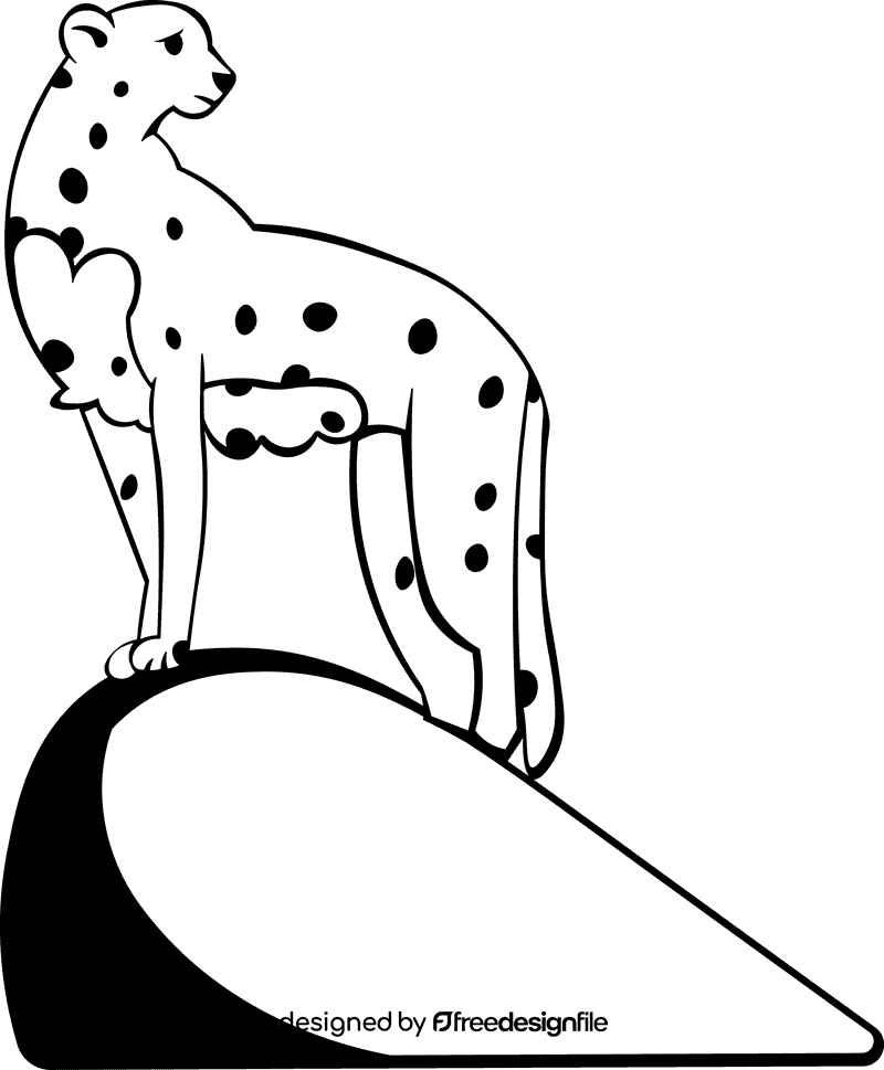 Cheetah On Rock black and white clipart