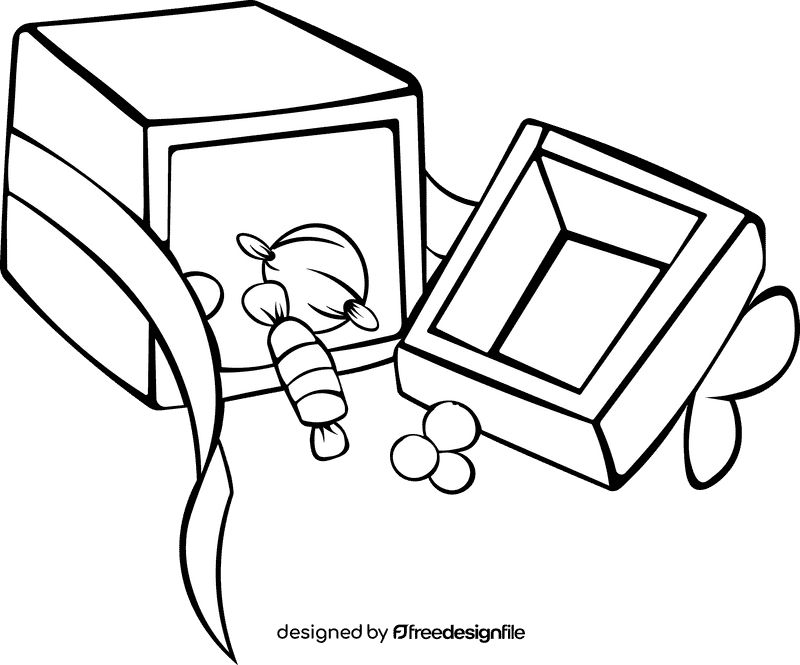 Christmas Gift Open Box black and white clipart