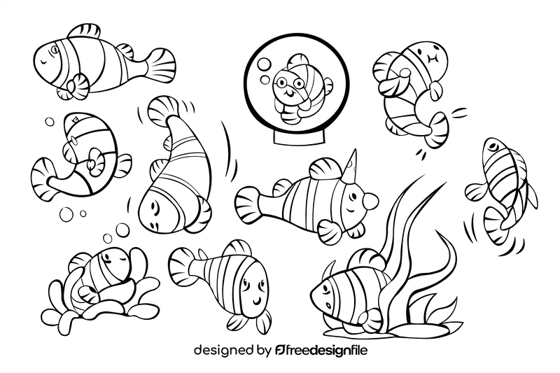 Clownfish black and white vector