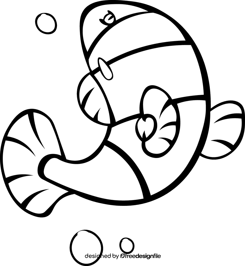Clownfish Fish black and white clipart