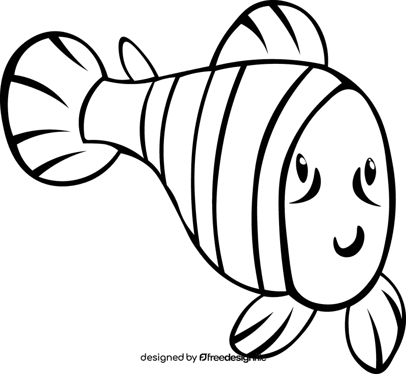 Clownfish Fish black and white clipart
