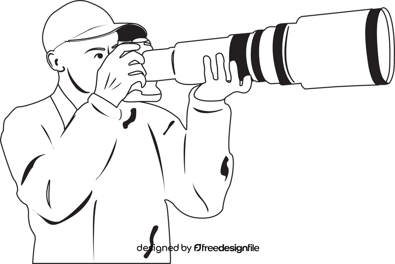 Birding, birdwatching, birdwatcher drawing black and white clipart