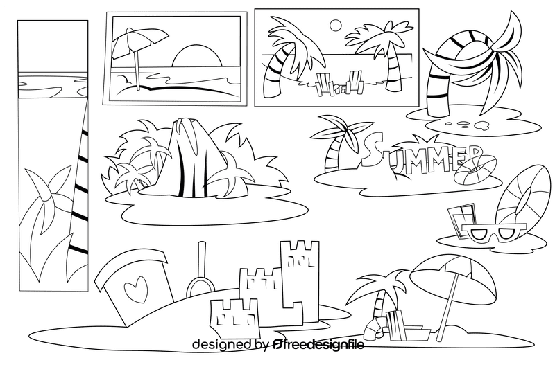 Beach scene black and white vector