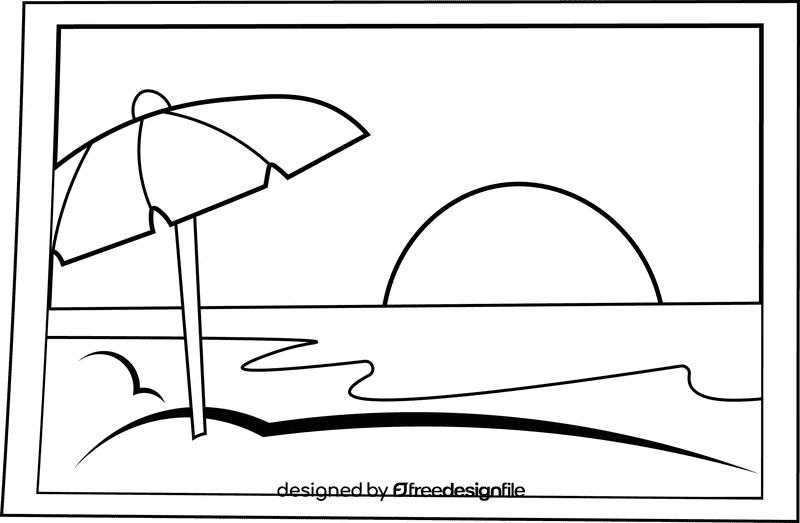 Beach scene Night black and white clipart