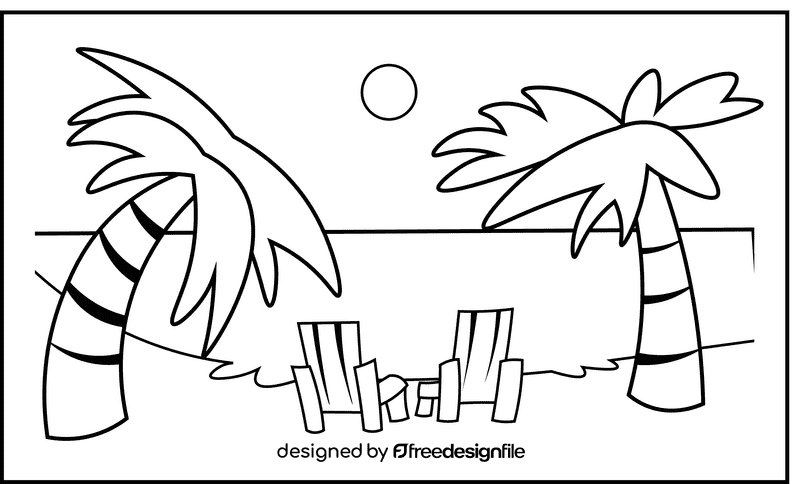 Beach scene black and white clipart