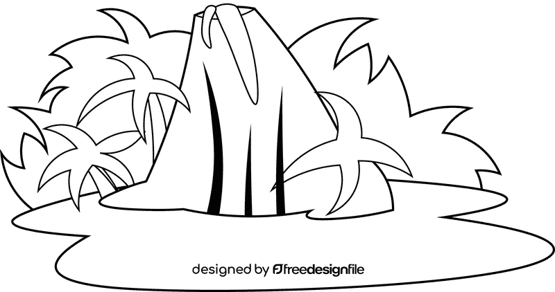 Beach scene volcano black and white clipart