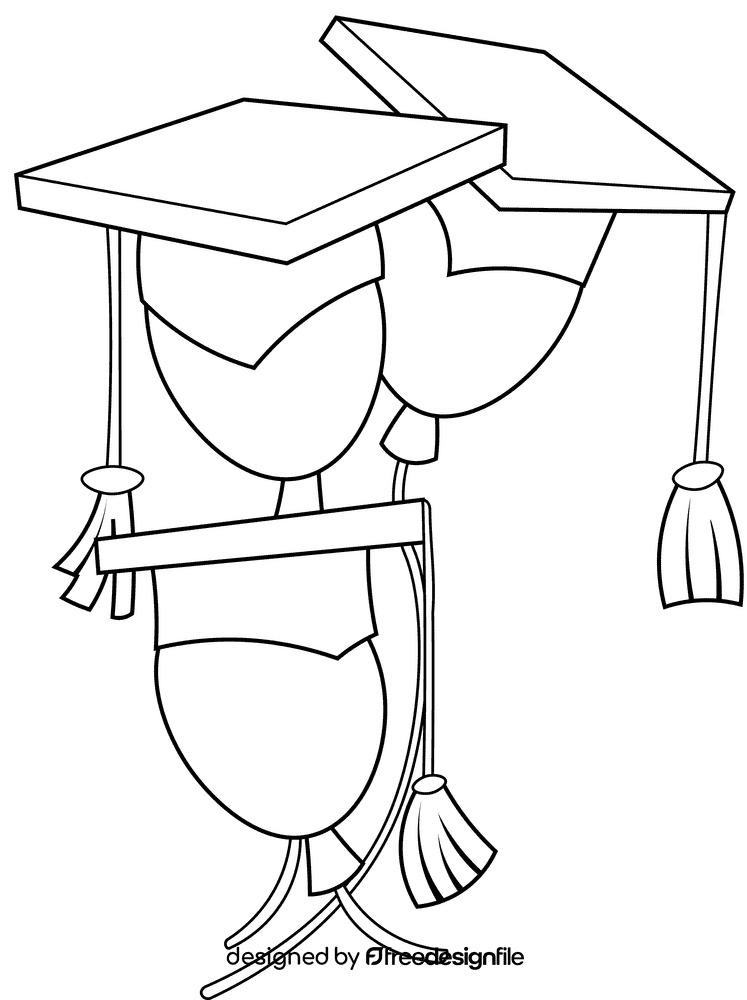 Graduation Cap Balloons black and white clipart