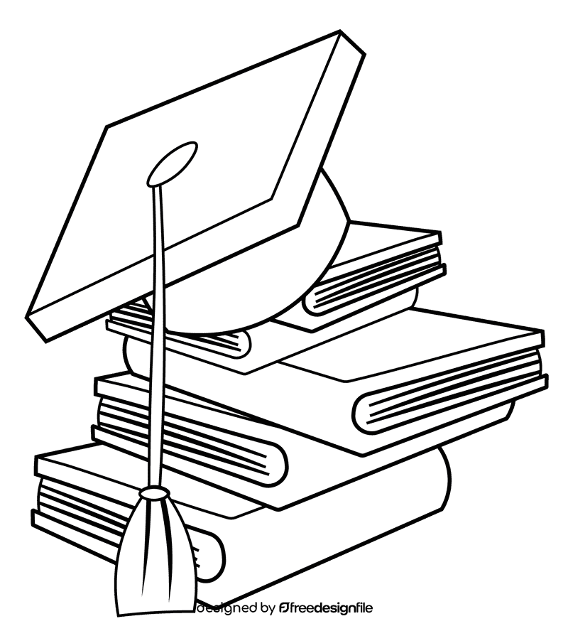 Graduation Cap Books black and white clipart