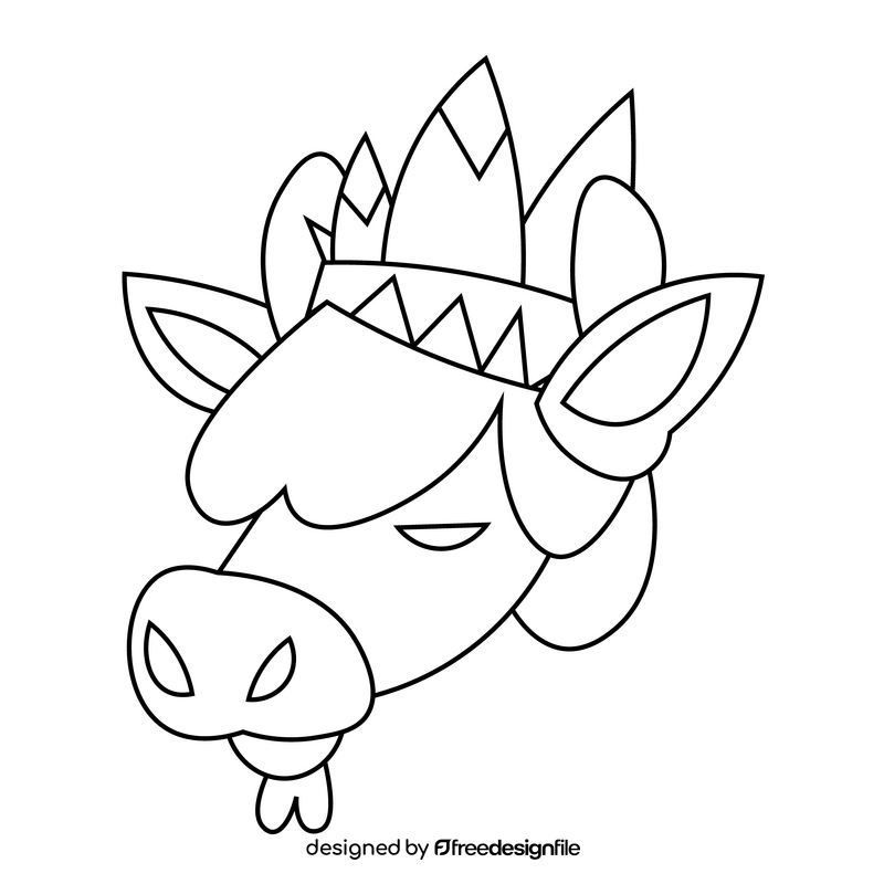 Decorated bison cartoon black and white clipart