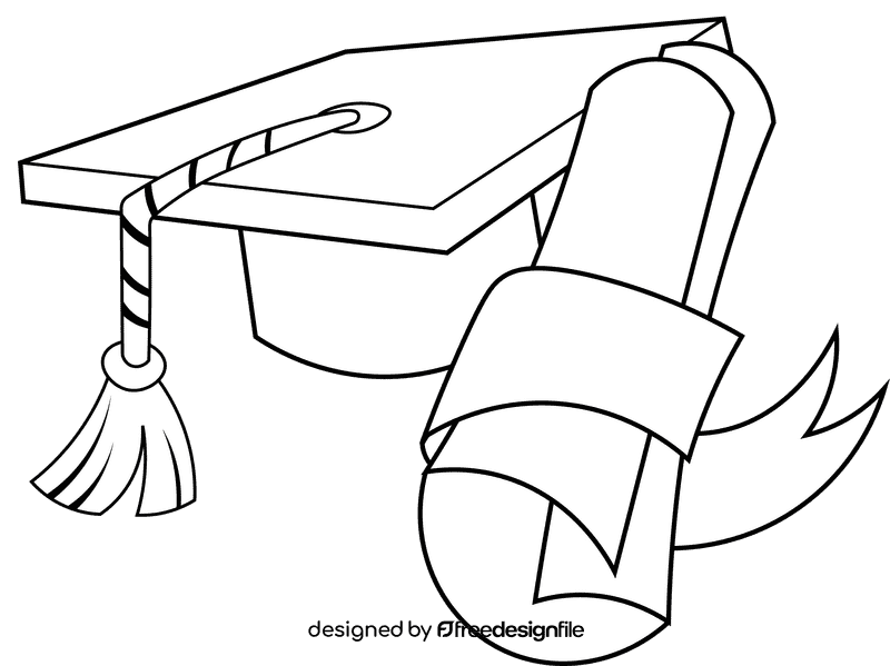 Graduation Cap Scroll black and white clipart