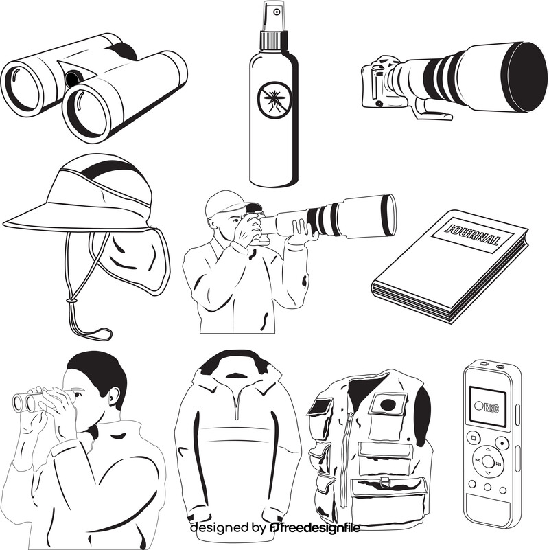 Birdwatching icons set black and white vector