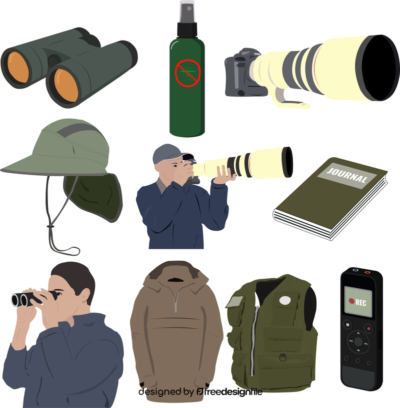 Birdwatching icons set vector