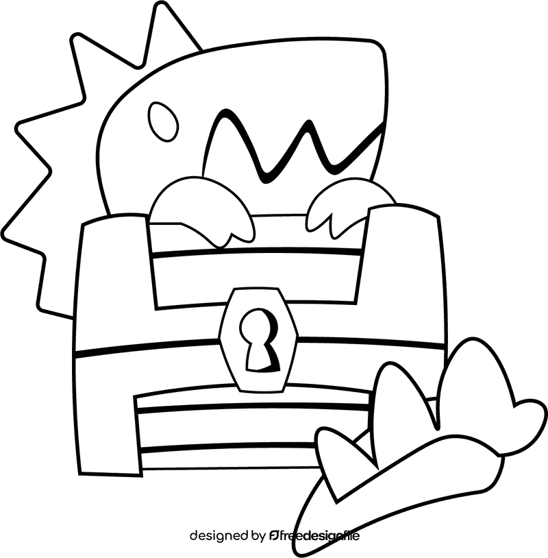 Dragon treasure chest black and white clipart