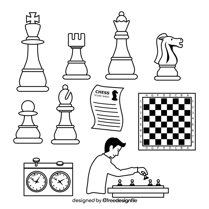 Chess icons set black and white vector