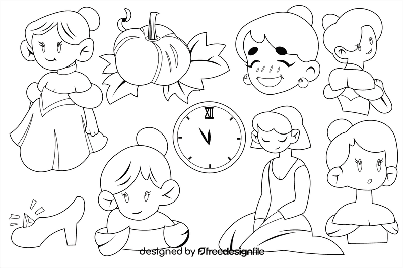 Cinderella black and white vector