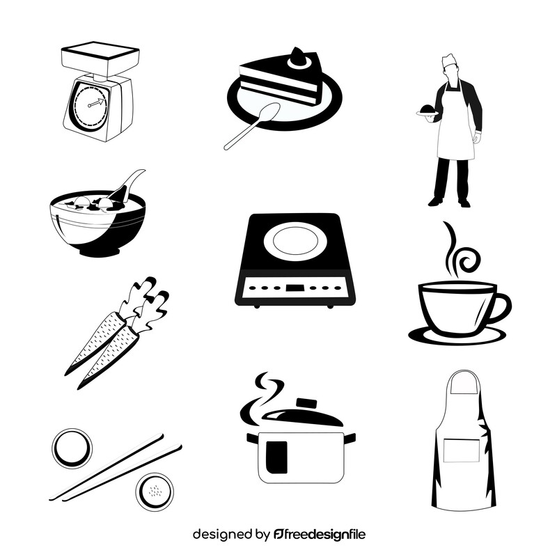 Cooking icons set black and white vector
