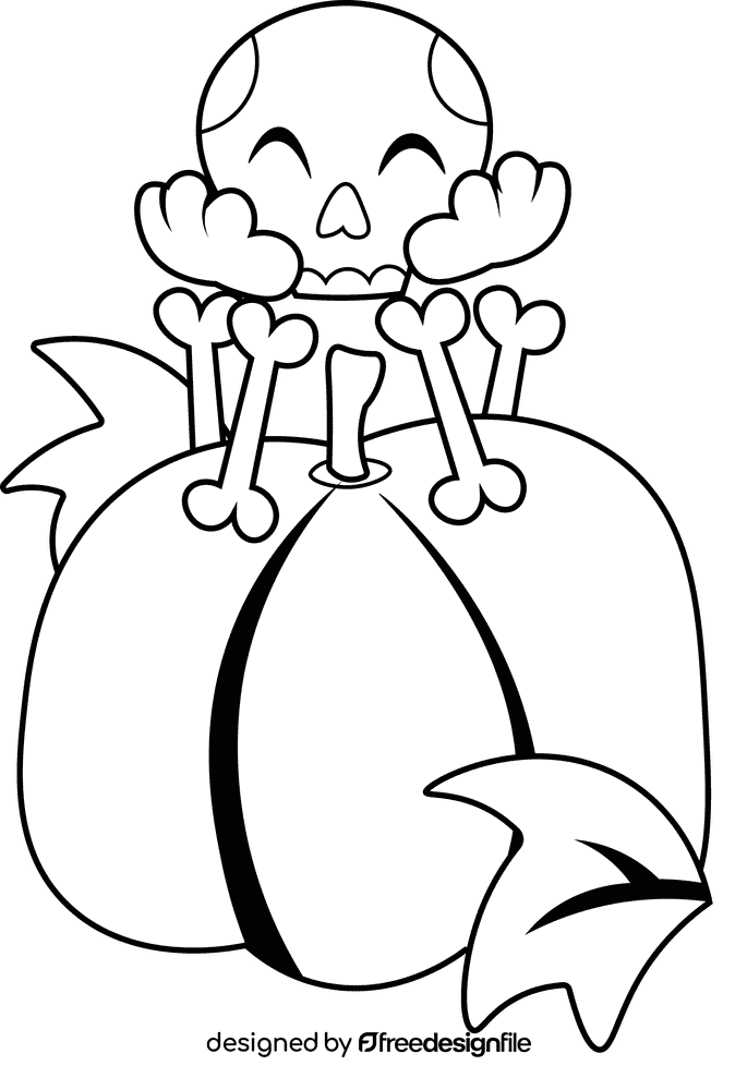 Skeleton Pumpkin black and white clipart
