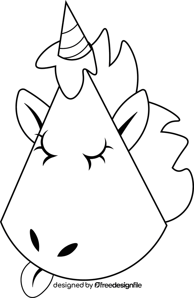 Birthday Hat Horse black and white clipart