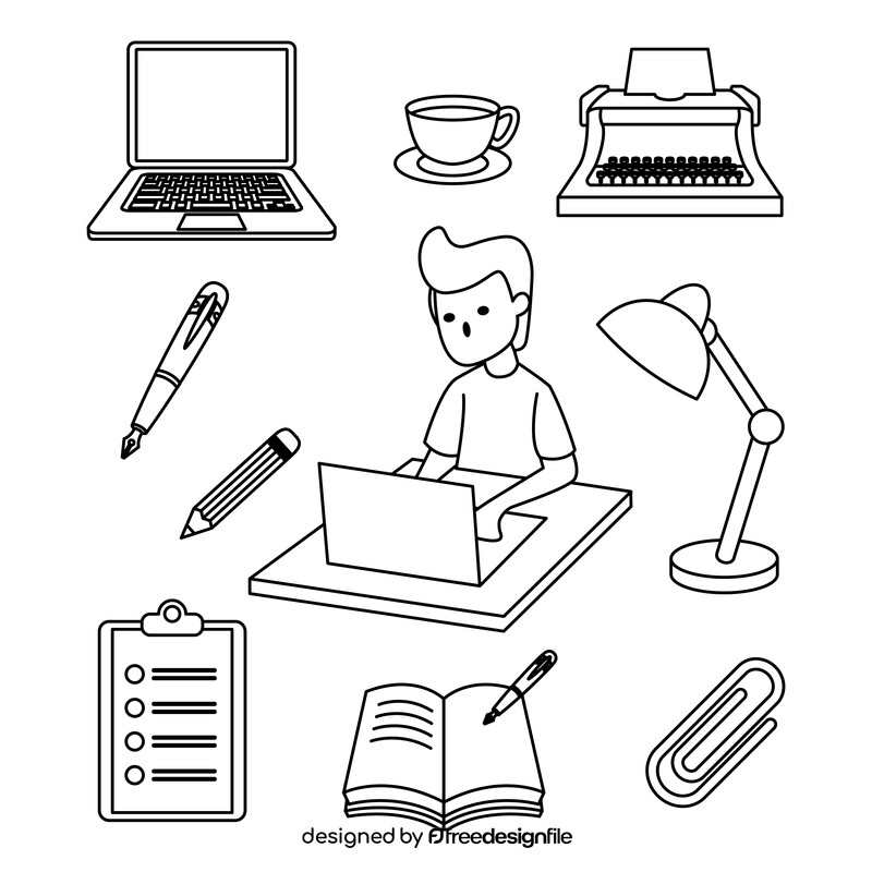 Writing free icons set black and white vector