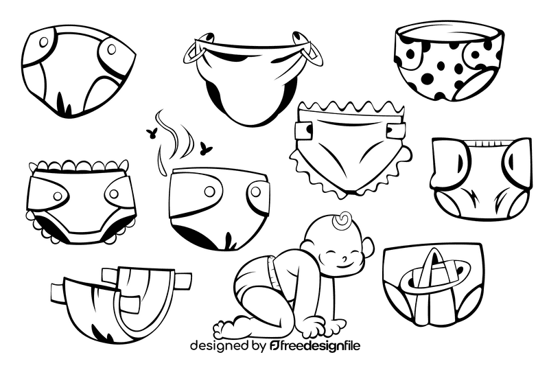 Diaper black and white vector