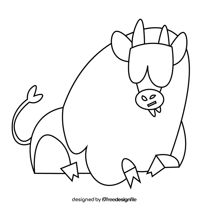 Cartoon bison liying free black and white clipart
