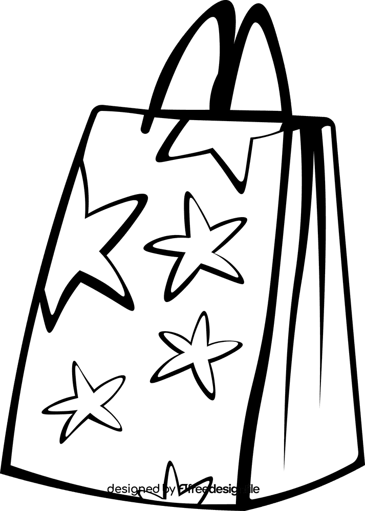 Shopping Bag Stars black and white clipart