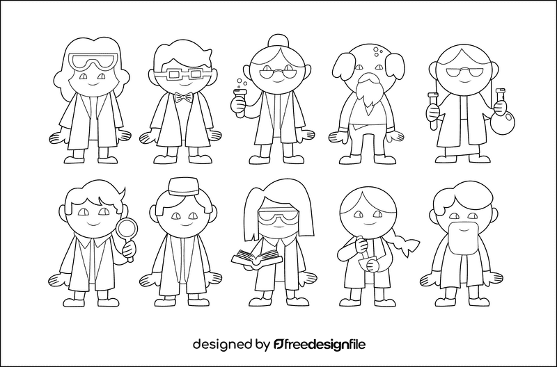 Scientist Chemist, Chemistry black and white vector