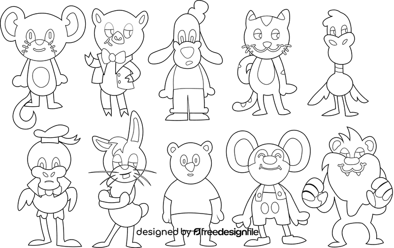 Cartoon Characters Disney Animals black and white vector