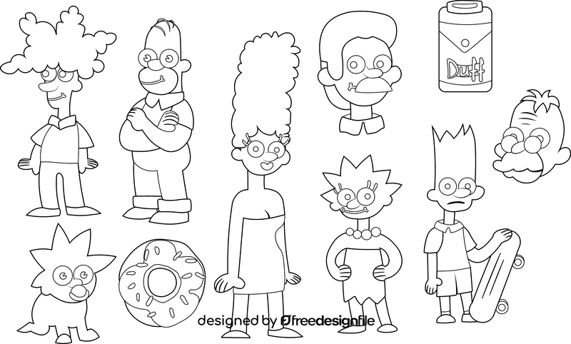 Cartoon Characters Simpsons black and white vector