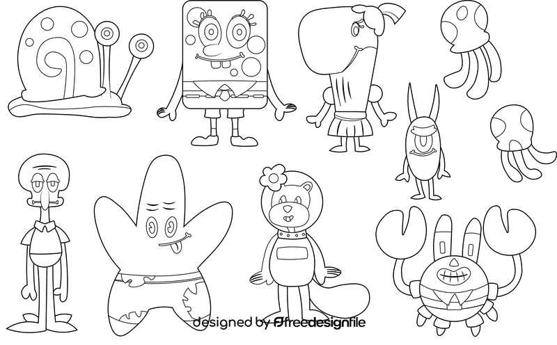 Cartoon Characters Spongebob black and white vector