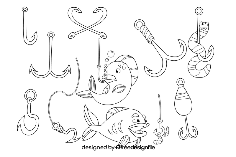 Fish hook black and white vector