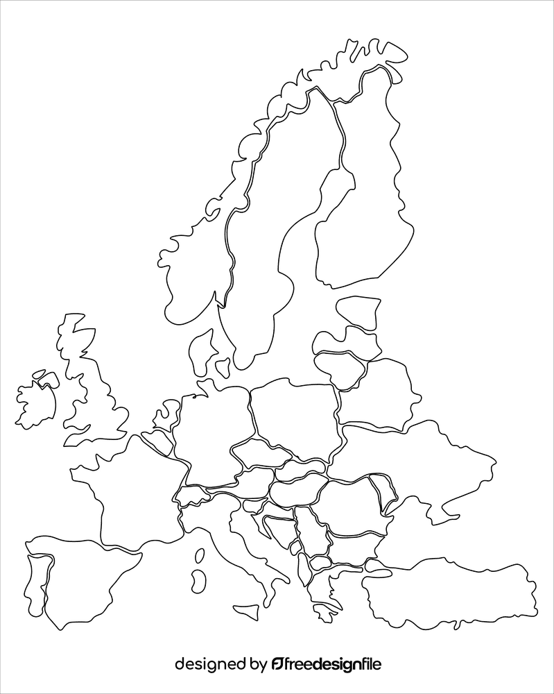 Full Map Of Europe black and white vector