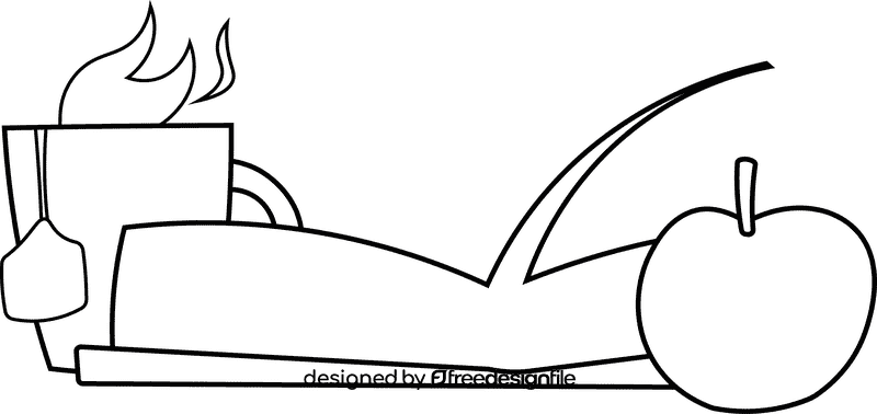 Book, Apple, Tea black and white clipart