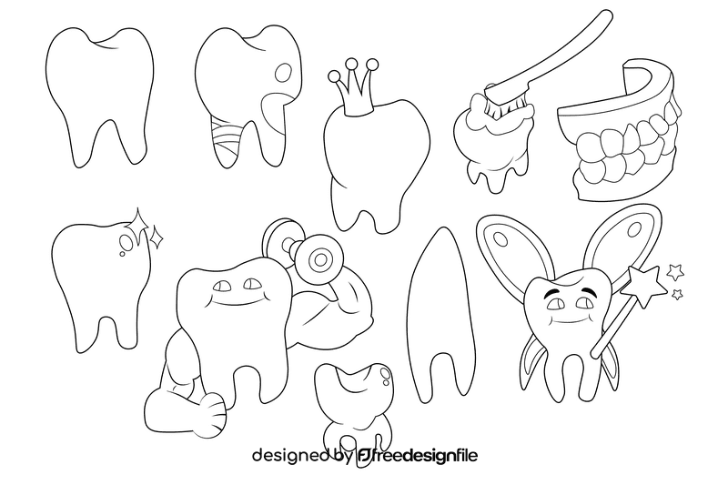 Teeth set black and white vector