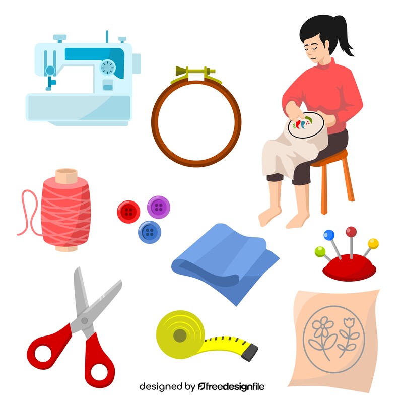 Embroidery kit icons set vector