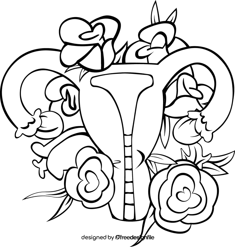 Uterus Roses black and white clipart