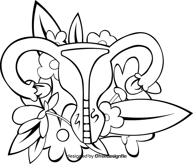 Uterus Wildflowers black and white clipart