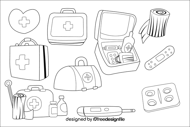 First aid kit black and white vector