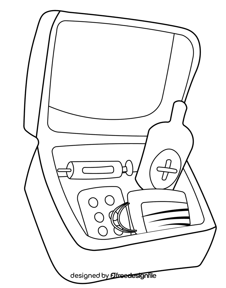 First aid kit Box black and white clipart