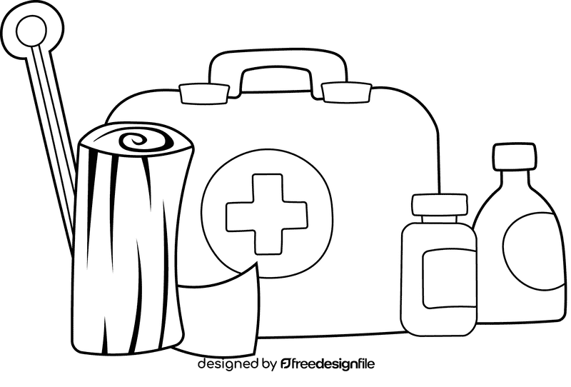 First aid kit Full Pack black and white clipart