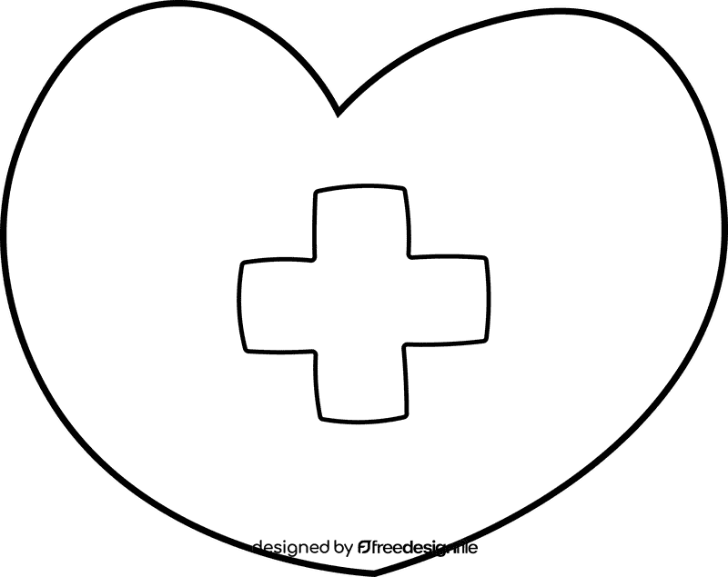 First aid kit Heart black and white clipart