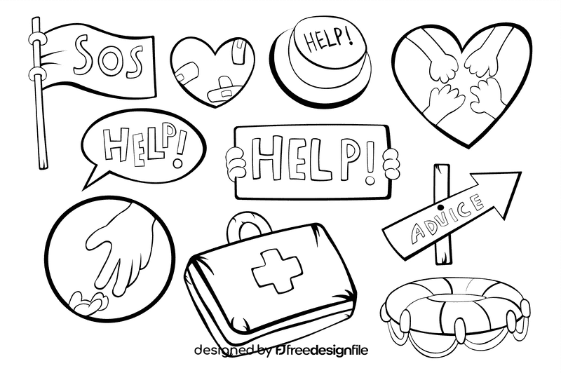 Help, sos, emergency black and white vector