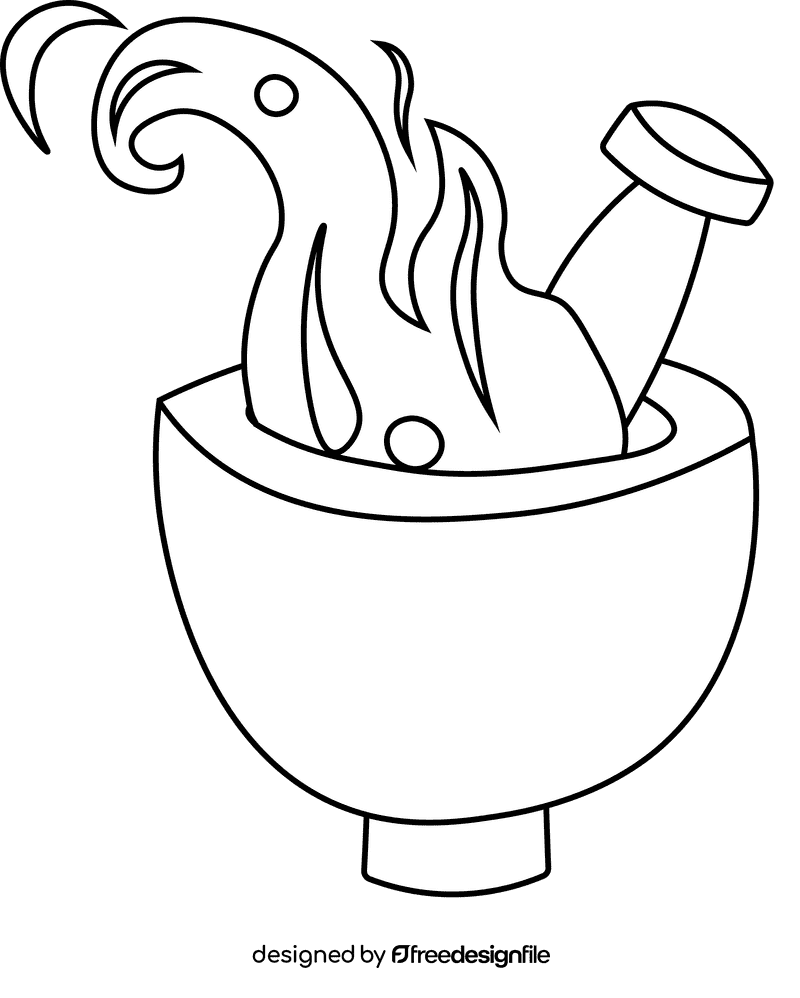 Mortar And Pestle Fire black and white clipart