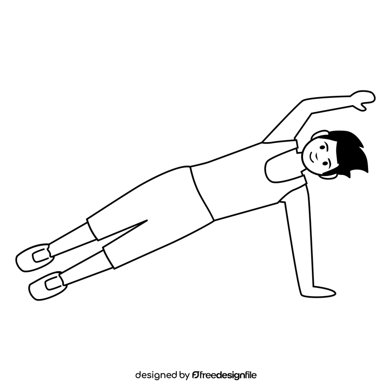 Workout exercise side plank drawing black and white clipart