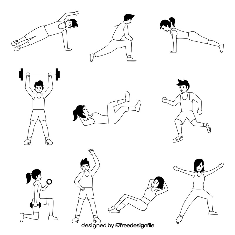 Workout exercise set black and white vector