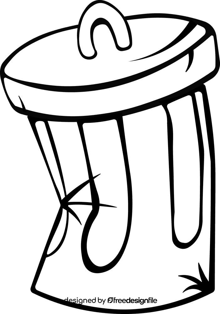 Trash can Damaged black and white clipart