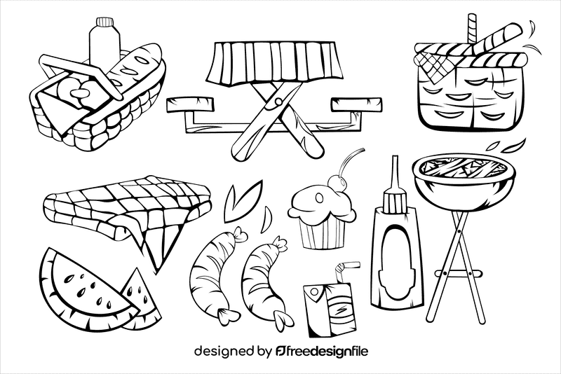 Picnic black and white vector