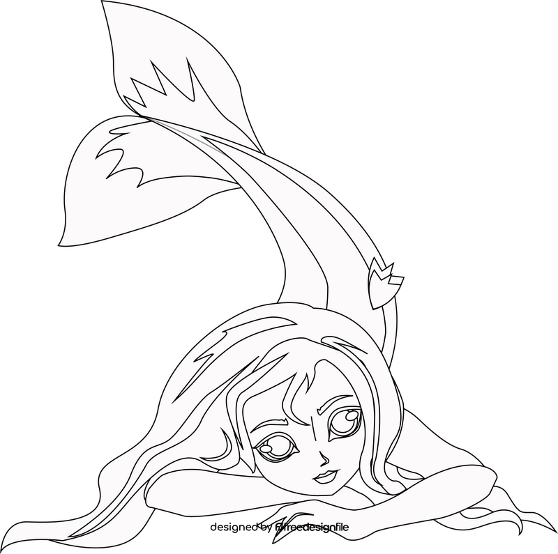 Cute mermaid drawing black and white clipart