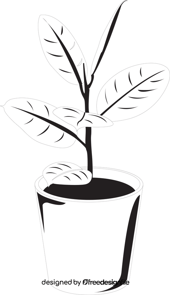 Potted plant black and white clipart